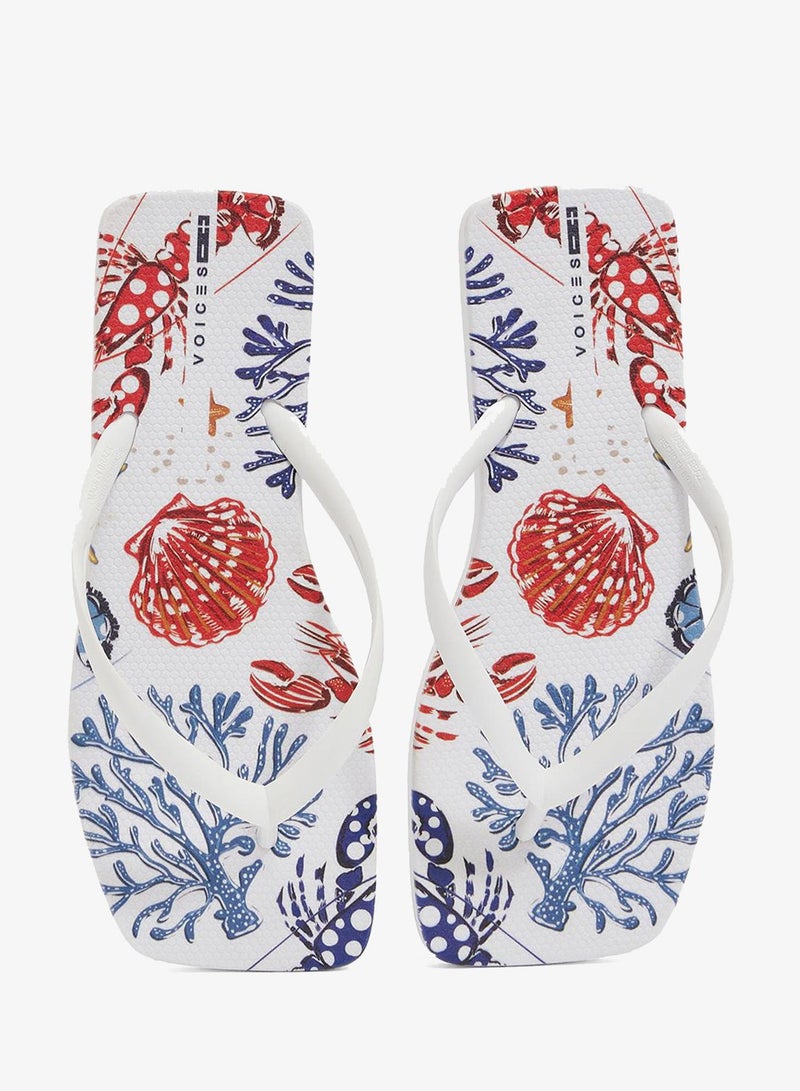 Voices Slim Capri Women'S Flip Flops With Square Shape Printed Sole - White - Image 4