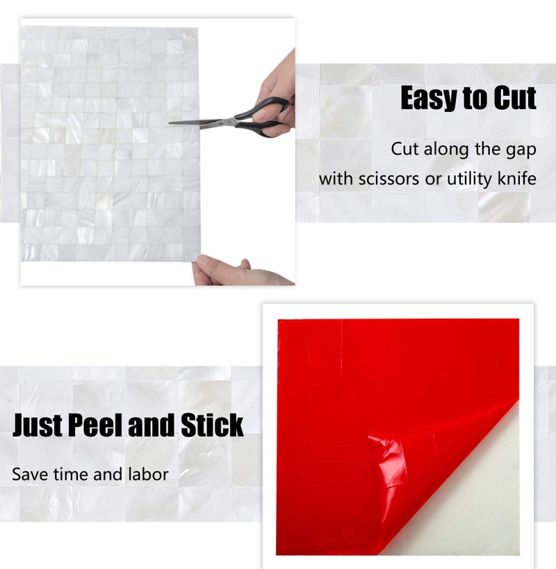 KASARO Peel and Stick Backsplash, Mother of Pearl Mosaic Shell Tiles, Self-Adhesive Wall Tile for Kitchen, Bathroom, Bedroom Decor, Waterproof & DIY-Friendly, 1 Sheet (Ivory White, 1 sq ft) - Image 3
