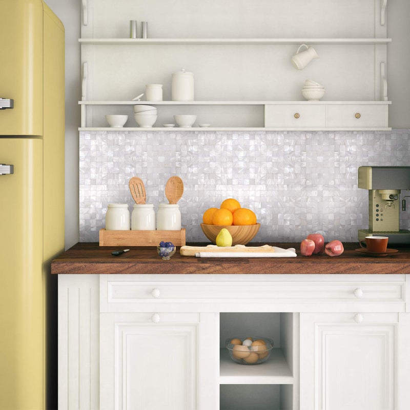 KASARO Peel and Stick Backsplash, Mother of Pearl Mosaic Shell Tiles, Self-Adhesive Wall Tile for Kitchen, Bathroom, Bedroom Decor, Waterproof & DIY-Friendly, 1 Sheet (Ivory White, 1 sq ft) - Image 4