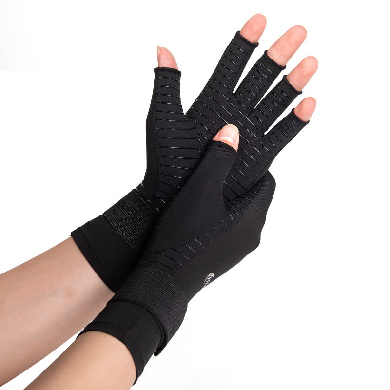 Henotic Copper Arthritis Gloves For Women Men  Wrist Reinforcement Fingerless Arthritis Compression Gloves For Relieving Carpal Tunnel Aches  Rheumatoid Pains  Joint Swell - Image 1