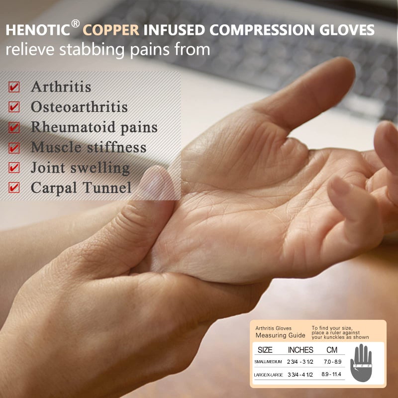 Henotic Copper Arthritis Gloves For Women Men  Wrist Reinforcement Fingerless Arthritis Compression Gloves For Relieving Carpal Tunnel Aches  Rheumatoid Pains  Joint Swell - Image 5