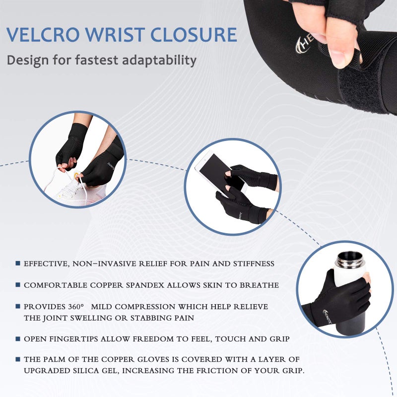 Henotic Copper Arthritis Gloves For Women Men  Wrist Reinforcement Fingerless Arthritis Compression Gloves For Relieving Carpal Tunnel Aches  Rheumatoid Pains  Joint Swell - Image 3