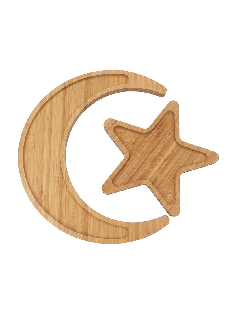 ARNOTEC Decoration Wooden Dinner Plate Home Ramadan Food Serving Tray Moon Star Eid Ramadan Home Party Dessert Decor  - Image 3