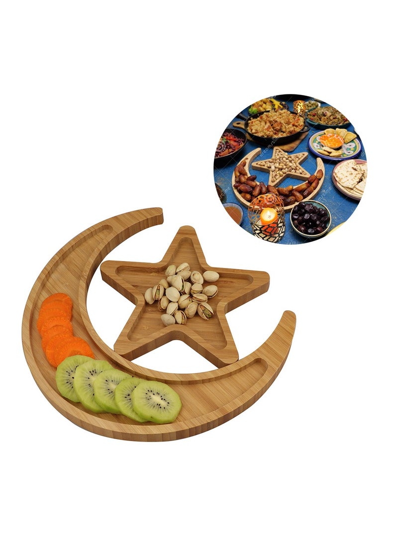 ARNOTEC Decoration Wooden Dinner Plate Home Ramadan Food Serving Tray Moon Star Eid Ramadan Home Party Dessert Decor  - Image 1