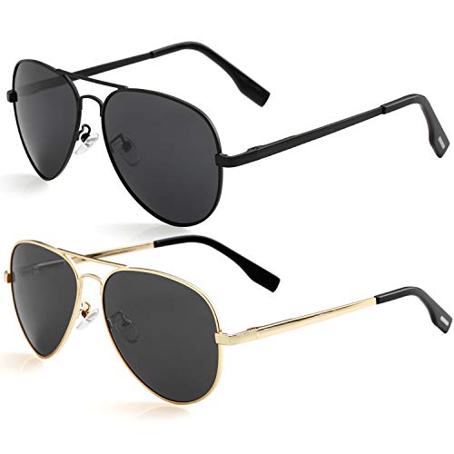 Kursan Kids Small Polarized Aviator Sunglasses for Boys Girls Age 4-18, 100% UV400 Protection, 52MM ((2 Pack) Black Frame Black Lens/Gold Frame Black Lens) - Image 5