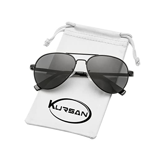 Kursan Kids Small Polarized Aviator Sunglasses for Boys Girls Age 4-18, 100% UV400 Protection, 52MM ((2 Pack) Black Frame Black Lens/Gold Frame Black Lens) - Image 3