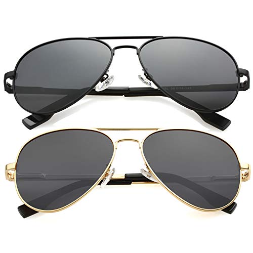 Kursan Kids Small Polarized Aviator Sunglasses for Boys Girls Age 4-18, 100% UV400 Protection, 52MM ((2 Pack) Black Frame Black Lens/Gold Frame Black Lens) - Image 1