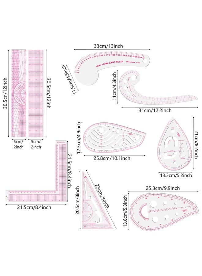 دايتويز مجموعة مسطرة خياطة مترية شفافة أنيقة، مسطرة بنمط منحنى فرنسي للمبتدئين والخياطين والمصممين والخياطة والتطريز والغرز المتقاطعة والكروشيه والحياكة، 9 قطع - Image 2