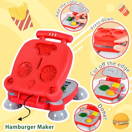 Crelloci 3 in 1 Color Dough Kitchen Creations Set, Ice Cream Spaghetti Burger Maker Machine, Art Crafts Food Modeling Toys, Accessories Tools Kit for Boys Girls Kids Toddlers Ages 3+ (12 Colors Dough) - Image 4