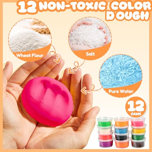 Crelloci 3 in 1 Color Dough Kitchen Creations Set, Ice Cream Spaghetti Burger Maker Machine, Art Crafts Food Modeling Toys, Accessories Tools Kit for Boys Girls Kids Toddlers Ages 3+ (12 Colors Dough) - Image 5
