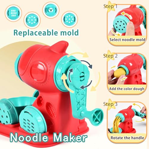 Crelloci 3 in 1 Color Dough Kitchen Creations Set, Ice Cream Spaghetti Burger Maker Machine, Art Crafts Food Modeling Toys, Accessories Tools Kit for Boys Girls Kids Toddlers Ages 3+ (12 Colors Dough) - Image 3