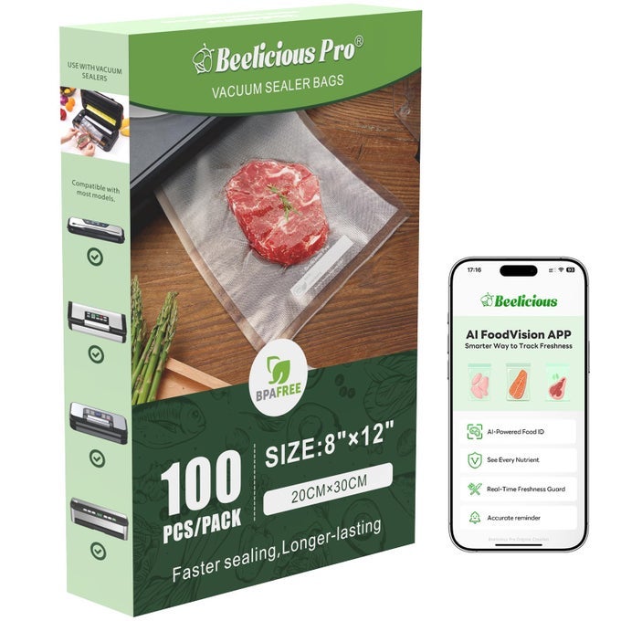 PRECUT VACUUM SEALER BAGS FOR FOOD STORAGE 100 COUNT 8 X 12 WITH BPAFREE HEAVY DUTY COMMERCIAL VACUUM SEAL BAGS FOR SOUS VIDE SEAL A MEAL