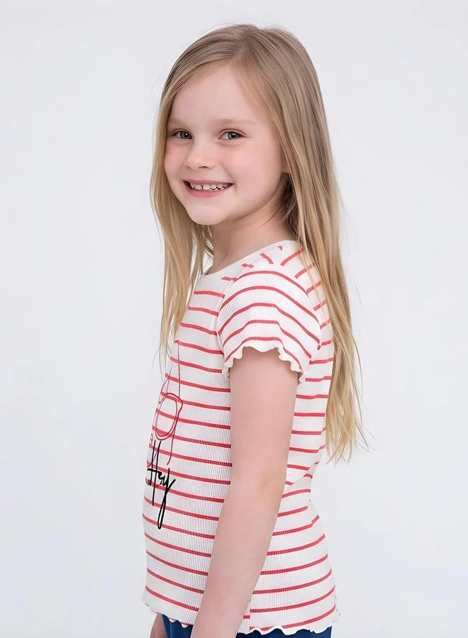 Take Two Girls Ribbed T-Shirt with Embroidery By Juniorloom