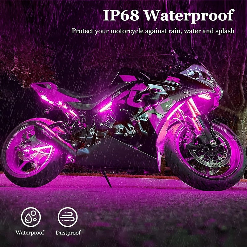 icicar 12PCS RGB Motorcycle LED Underglow Kit, App Control Dual Remote Multi-Color IP68 Waterproof Music Sync Accent Light with Brake Turn Signal for Harley Honda Golf Cart - Image 5