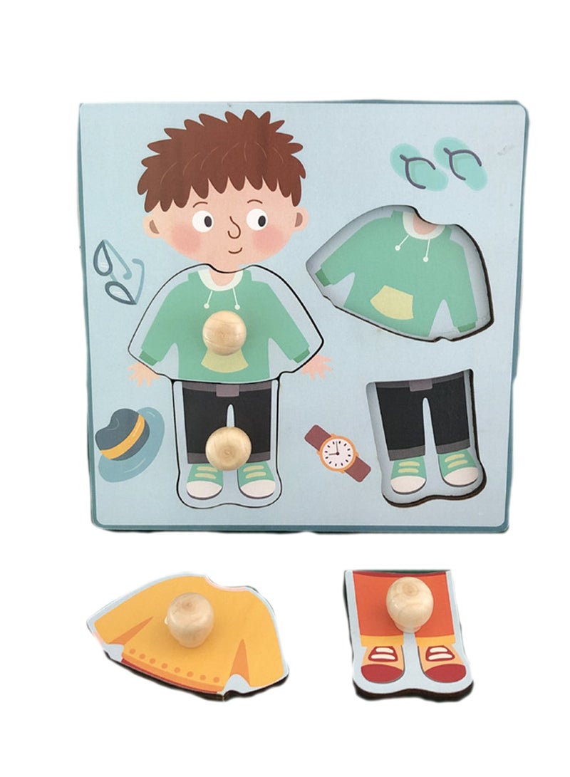 5.9 Inch Boys 1-3 Years Old Wooden Peg Jigsaw Puzzle Toy With Handle, Baby Kids Fine Motor Skills Learning Educational Montessori Jigsaw Puzzle, Ideal Gift For 1 - 2 - 3 Years Old Boys And Girls - Image 1