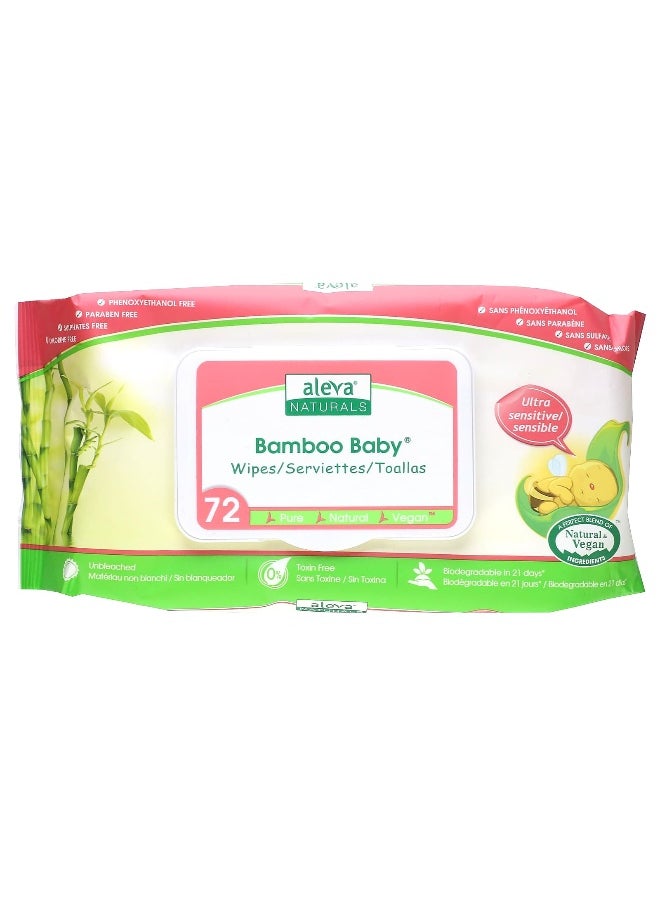 Aleva Naturals Aleva Naturals, Bamboo Baby Wipes, Ultra Sensitive, 72 Wipes  - Image 1