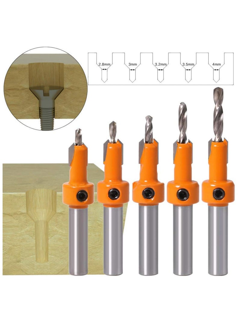 GNAFOTU 5 Pcs HSS Countersink Drill Bit Set, Woodworking Chamfer Screws Hole Drills Bit for Wood Drilling, Plastic, Drilling Holes£¨2.8mm, 3mm, 3.2mm, 3.5mm, 4mm£©Drill Tools & Accessories - Image 2