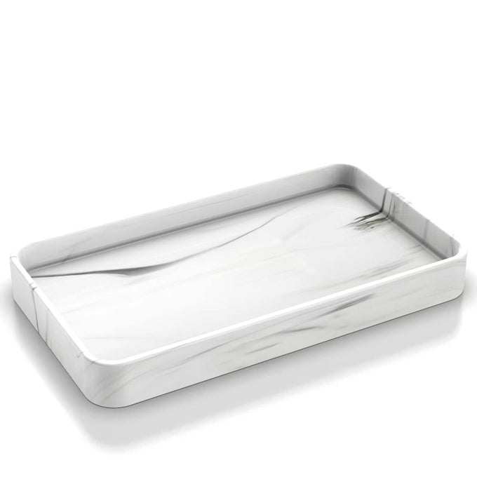 10 VANITY TRAY FOR BATHROOM HAND TOWEL TRAY ORGANIZER FOR PAPER NAPKINS BATHROOM VANITY COUNTER ORGANIZATION CERAMIC SOAP DISPENSER TRAY FOR KITCHEN COUNTER MARBLE WHITE SET1