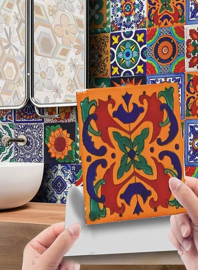 RAWAID 24 Pcs Tile Stickers - Waterproof PVC Wall Decor for Bathroom & Kitchen, 2D Retro Mosaic Style Stickers, 4x4 Inch Self-Adhesive Removable Decoration for Home - Image 4