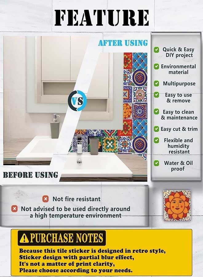 RAWAID 24 Pcs Tile Stickers - Waterproof PVC Wall Decor for Bathroom & Kitchen, 2D Retro Mosaic Style Stickers, 4x4 Inch Self-Adhesive Removable Decoration for Home - Image 2