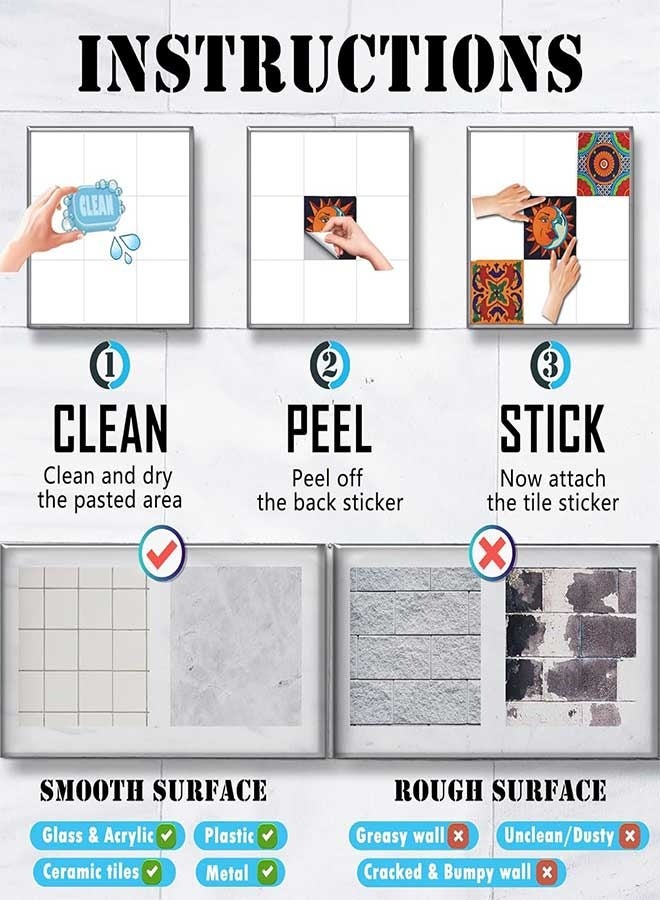 RAWAID 24 Pcs Tile Stickers - Waterproof PVC Wall Decor for Bathroom & Kitchen, 2D Retro Mosaic Style Stickers, 4x4 Inch Self-Adhesive Removable Decoration for Home - Image 3