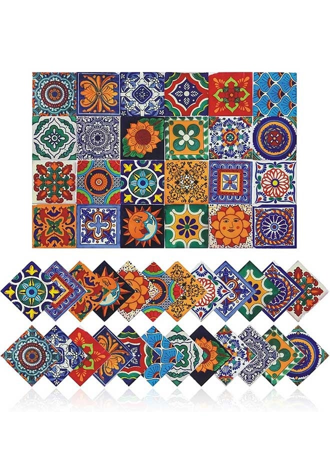 RAWAID 24 Pcs Tile Stickers - Waterproof PVC Wall Decor for Bathroom & Kitchen, 2D Retro Mosaic Style Stickers, 4x4 Inch Self-Adhesive Removable Decoration for Home - Image 1