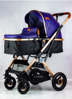 LUCID SENA Baby Stroller, luxury carriage with umbrella and leather cover from Lucid Baby Blue  - Image 1