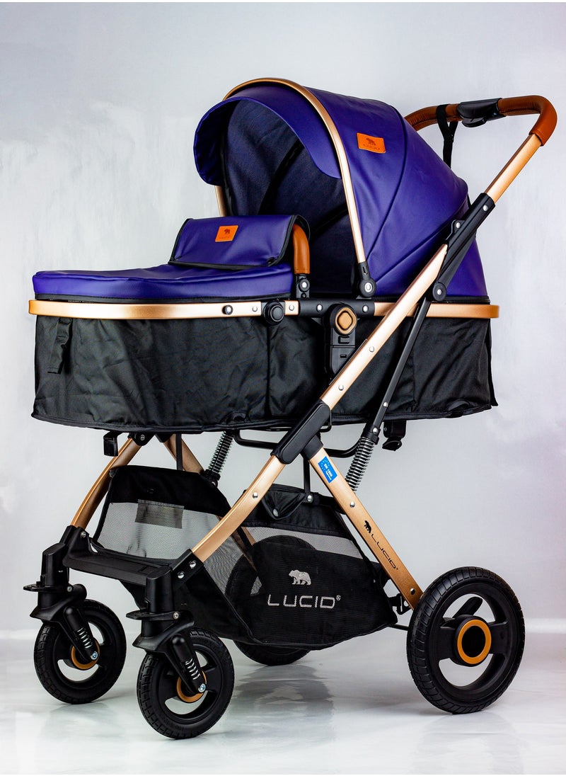 LUCID SENA Baby Stroller, luxury carriage with umbrella and leather cover from Lucid Baby Blue  - Image 1