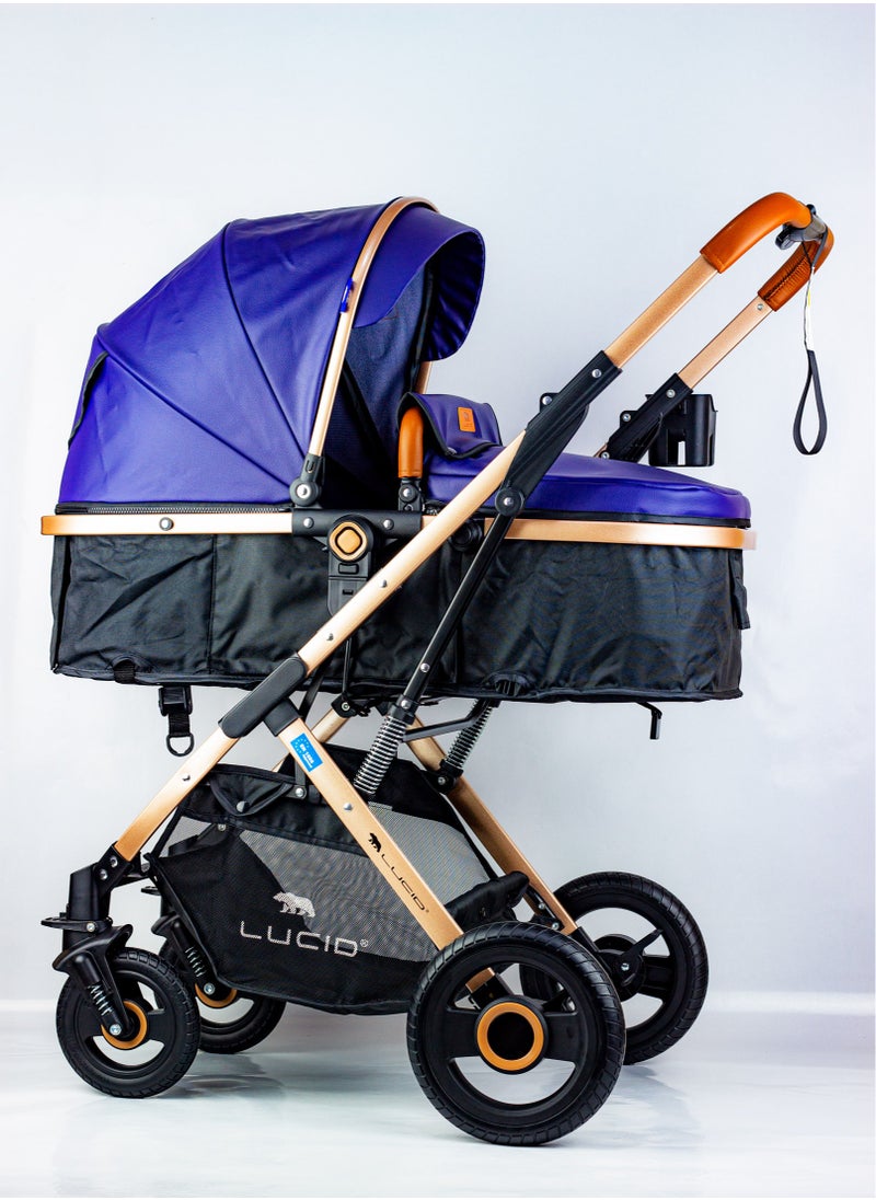 LUCID SENA Baby Stroller, luxury carriage with umbrella and leather cover from Lucid Baby Blue  - Image 4