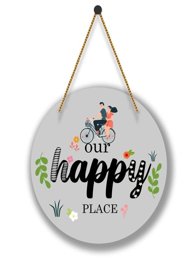 SAF paintings UV Lamined Mdf Round Shape Wall Hanging||Our Happy Place Beautiful Home Decoration Wall Hanging||SA-WHARO-12 - Image 2