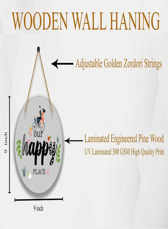 SAF paintings UV Lamined Mdf Round Shape Wall Hanging||Our Happy Place Beautiful Home Decoration Wall Hanging||SA-WHARO-12 - Image 3