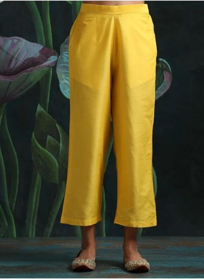 Abhishti Cotton silk straight pant with side pockets Yellow