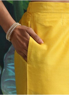 Abhishti Cotton silk straight pant with side pockets Yellow  - Image 2