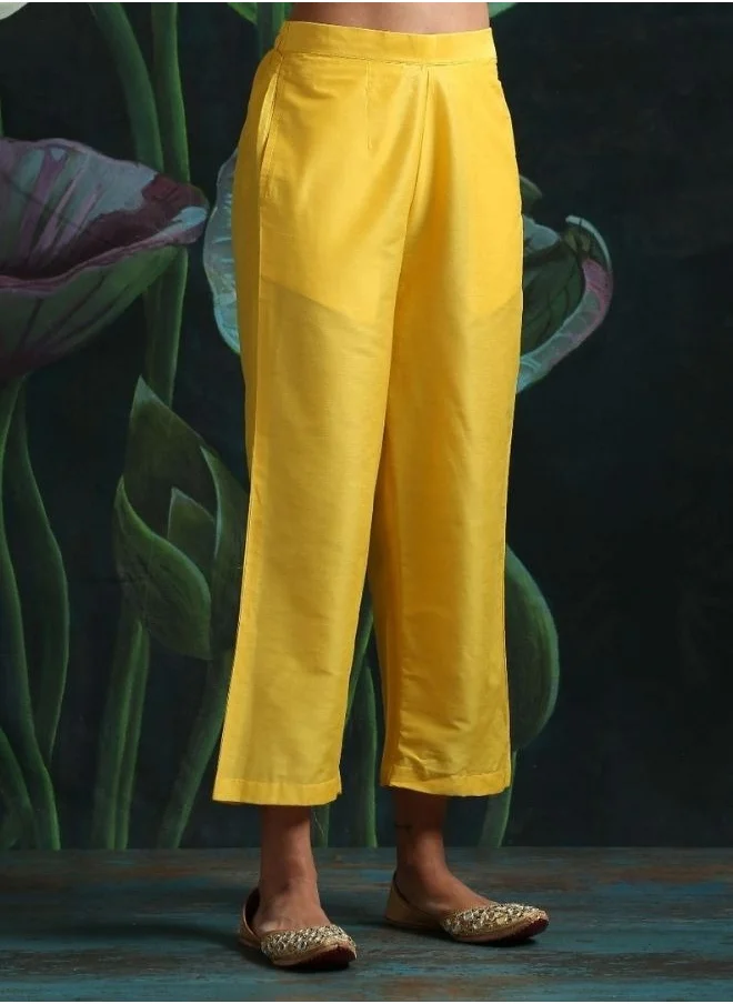 Abhishti Cotton silk straight pant with side pockets Yellow