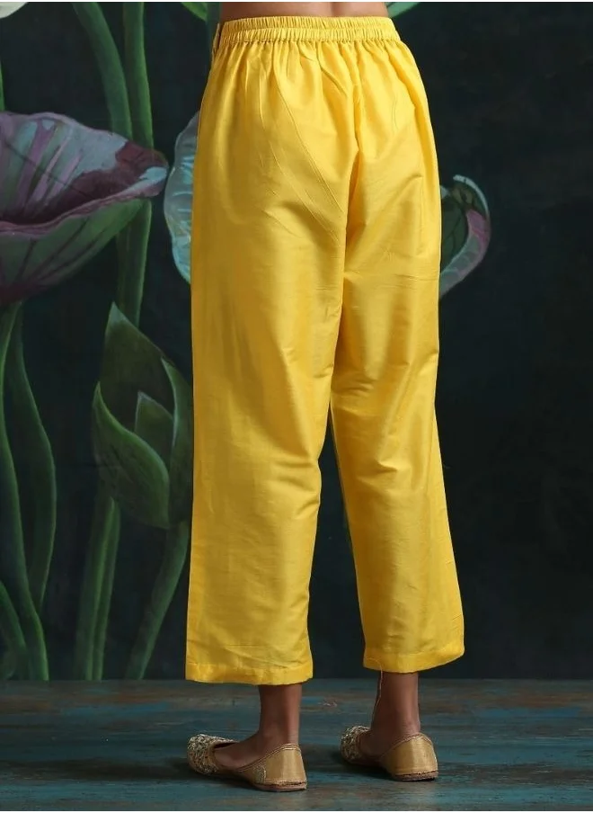 Abhishti Cotton silk straight pant with side pockets Yellow