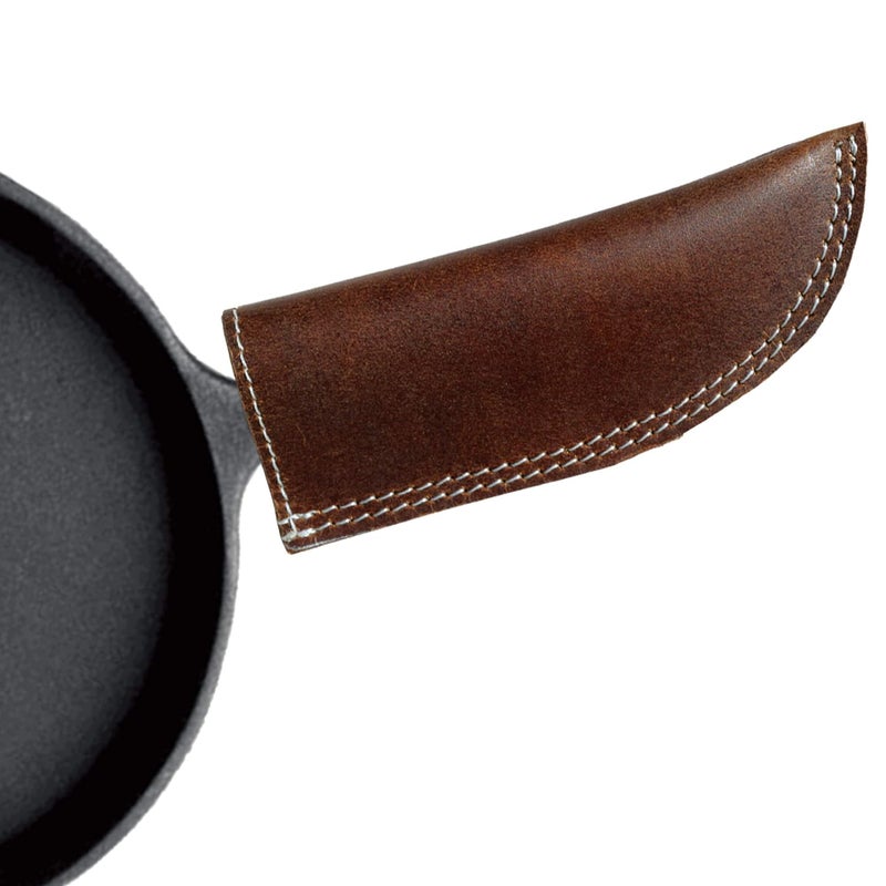 Tuzech Tuzech Handmade Leather Hot Handle Panhandle Potholder Double Layered Stitched Slides OnOff Easily onto Metal Skillet Grips Essential Cookware 55 X 2 Inches Brown  - Image 1
