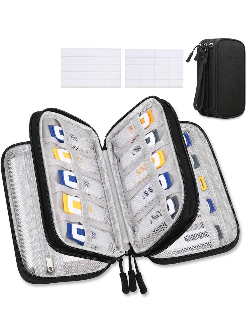 Lacdo USB Flash Drive Case with Labels, USB Case Organizer Thumb Drive Holder Portable Storage Bag Large Capacity for SanDisk/Samsung Flash Drives Jump Drive Memory Stick, SD Card, Cable, Black - Image 1