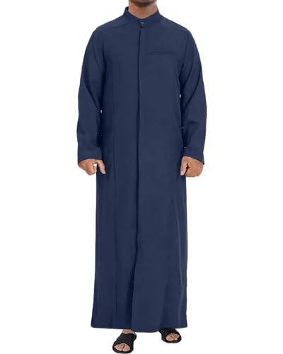 YAOHUOLE Muslim Thobe for Men Long Sleeve Caftan for Men Arabic Caftan Dark Blue M - Image 1