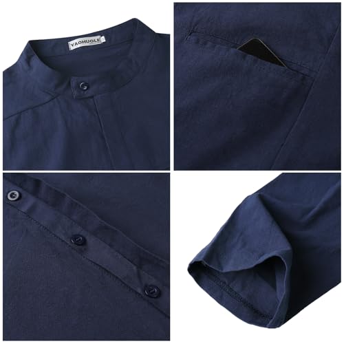 YAOHUOLE Muslim Thobe for Men Long Sleeve Caftan for Men Arabic Caftan Dark Blue M - Image 5