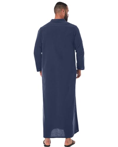 YAOHUOLE Muslim Thobe for Men Long Sleeve Caftan for Men Arabic Caftan Dark Blue M - Image 4
