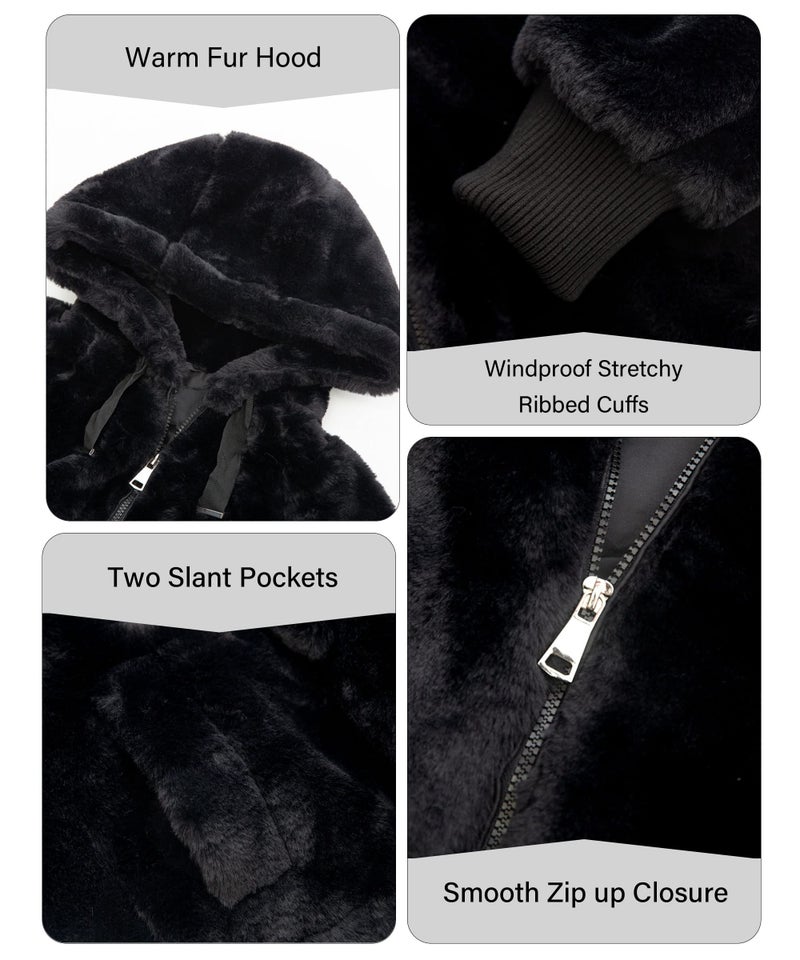 Bellivera Women's Faux Fur Jacket with 2 Side-Seam Pockets Coat with Hood 1712014 Black S - Image 5