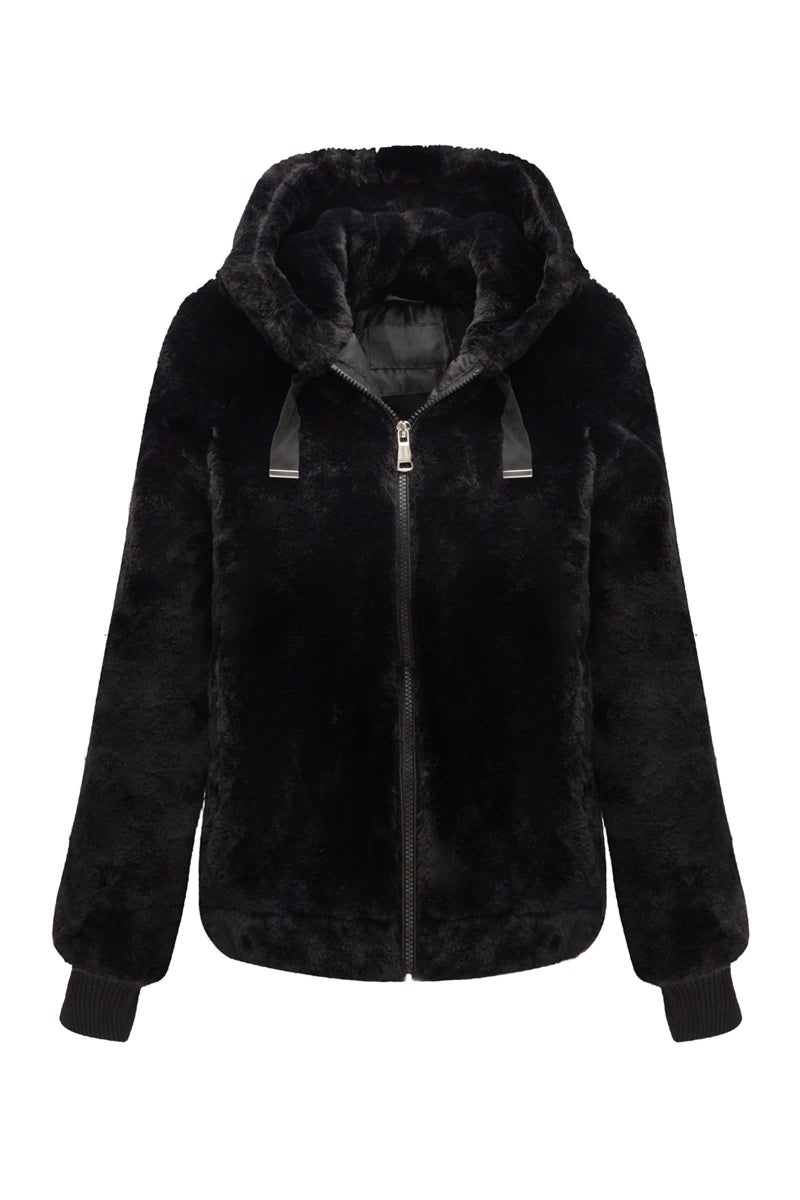 Bellivera Women's Faux Fur Jacket with 2 Side-Seam Pockets Coat with Hood 1712014 Black S - Image 3