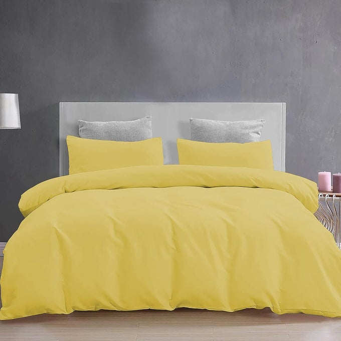 YRM BEDDINGS 3 PIECES DUVET COVER SETR 100 BRUSHED MICROFIBER WITH ZIPPER CLOSURE DUVET COVER91X101 INCHES AND 2 PILLOW COVER 18X28 INCHES DOUBLE BED SIZEGOLD
