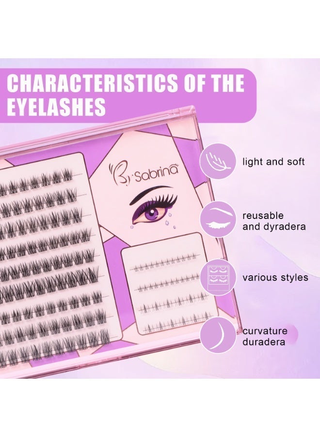 BY SABRINA 126 PCS Self Adhesive Eyelashes Clusters Kit，Pre Bond Type Lashes， Lash Clusters DIY False Eyelashes D Curl Pre Glued with Tweezers for Beginners, Press On Glueless Lash Extension Kit , No Glue Needed No Remover No Residue，Wispy Lashes Cluster Kit，Press On Glueless Lash Extension Kit - Image 2