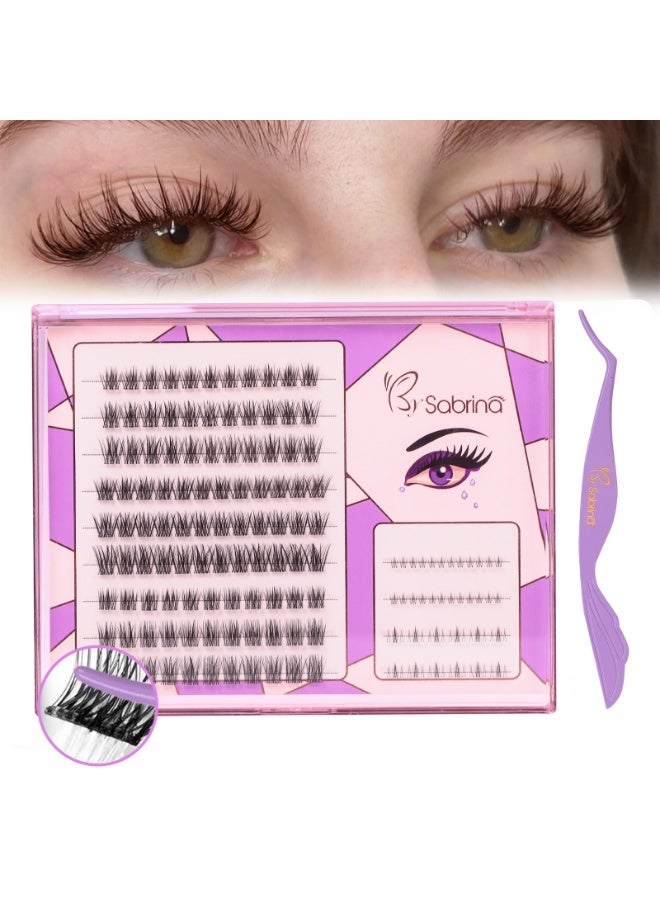 BY SABRINA 126 PCS Self Adhesive Eyelashes Clusters Kit，Pre Bond Type Lashes， Lash Clusters DIY False Eyelashes D Curl Pre Glued with Tweezers for Beginners, Press On Glueless Lash Extension Kit , No Glue Needed No Remover No Residue，Wispy Lashes Cluster Kit，Press On Glueless Lash Extension Kit - Image 1