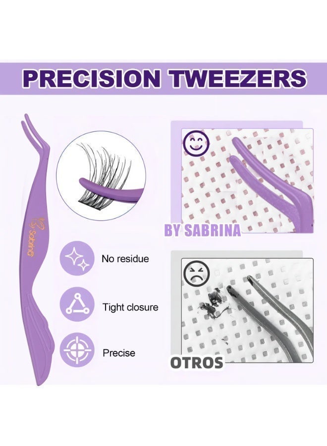 BY SABRINA 126 PCS Self Adhesive Eyelashes Clusters Kit，Pre Bond Type Lashes， Lash Clusters DIY False Eyelashes D Curl Pre Glued with Tweezers for Beginners, Press On Glueless Lash Extension Kit , No Glue Needed No Remover No Residue，Wispy Lashes Cluster Kit，Press On Glueless Lash Extension Kit - Image 4