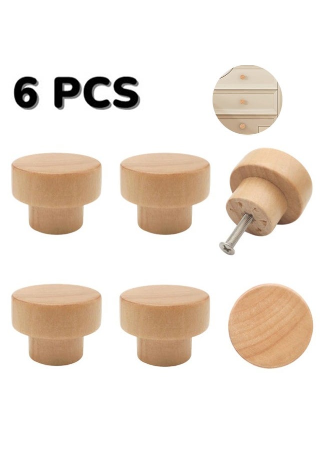 Unewshi 6PCS Wood Knobs Flat Top Round Cabinet Knobs 1.39"(35mm) Natural Wooden Dresser Drawer Knobs Kitchen Cabinet Pulls Handles Wood Furniture Knobs  - Image 1