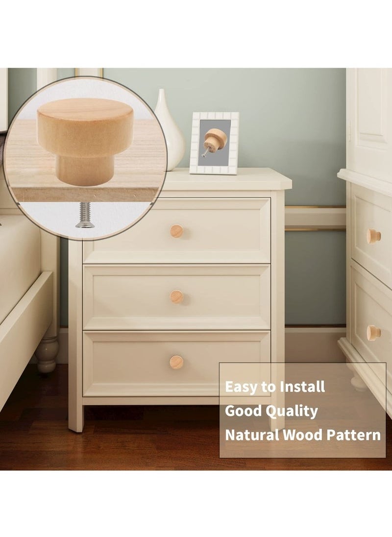 Unewshi 6PCS Wood Knobs Flat Top Round Cabinet Knobs 1.39"(35mm) Natural Wooden Dresser Drawer Knobs Kitchen Cabinet Pulls Handles Wood Furniture Knobs  - Image 3