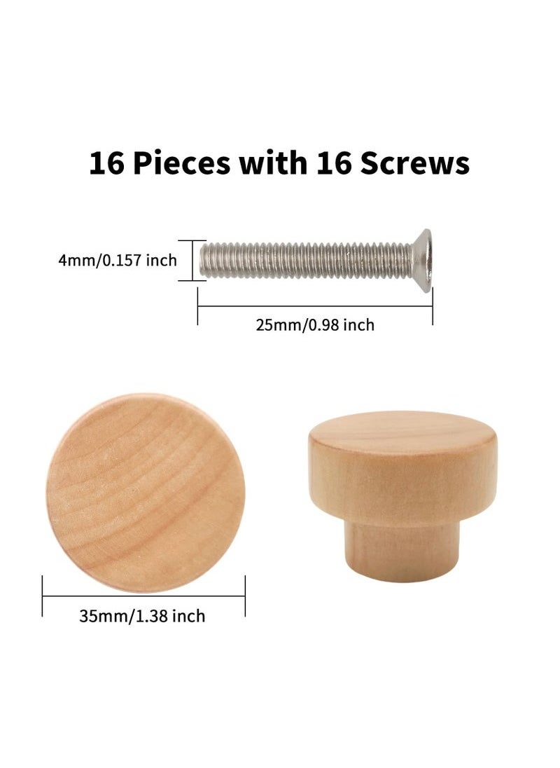 Unewshi 6PCS Wood Knobs Flat Top Round Cabinet Knobs 1.39"(35mm) Natural Wooden Dresser Drawer Knobs Kitchen Cabinet Pulls Handles Wood Furniture Knobs  - Image 5