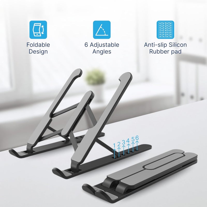 GEONIX Trek T1 ABS Plastic Laptop Stand Height & Angle Adjustable | Foldable | Portable | Supports Maximum 5kg of Weight |Support Upto 17 inch (Black) - Image 5